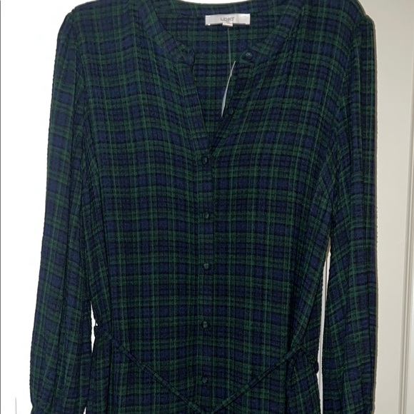 LOFT Plaid Long Sleeve Sheath Dress Scoop Neck - Picture 1 of 7